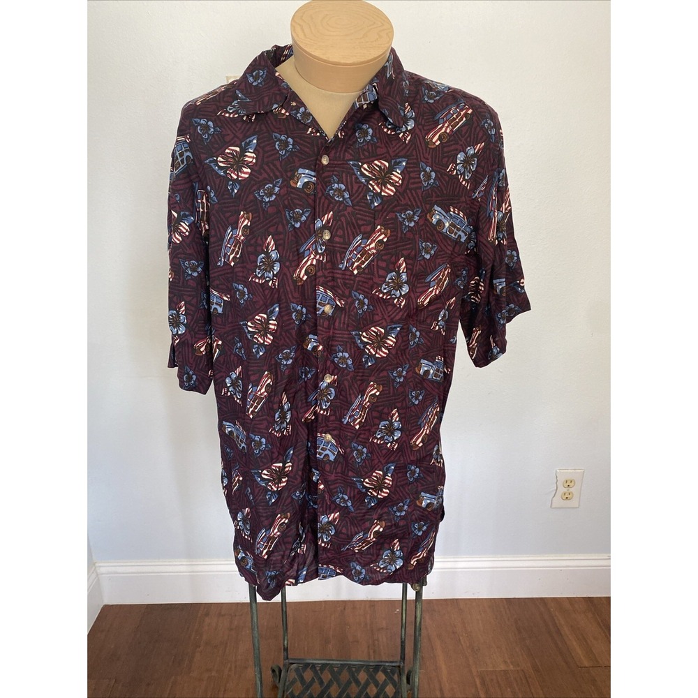 Croft‎ Barrow Sport Shirt Mens Medium Them Floral Cars Surf Button Up Tropical